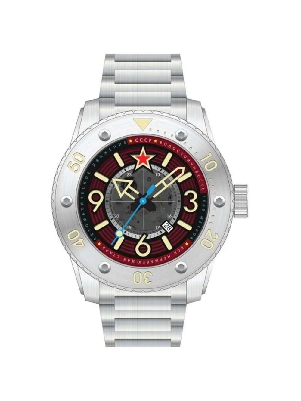 NWT Cccp Naval Barrakuda Red Dial Men's Watch
